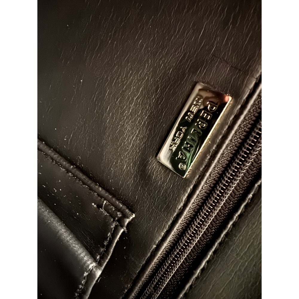 Perlina New York Y2K Black Leather Triple Compartment Shoulder Bag Tote - Picture 6 of 8